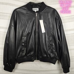 Vigoss Black Faux Leather Bomber Jacket Slouch Sleeves Size XL NWT